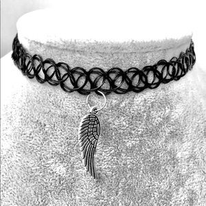 Henna Tattoo Choker w/Hanging Angel Wing
